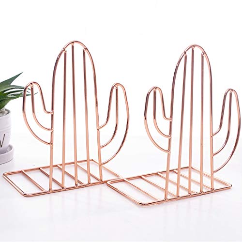 Creative Minimalist Style Bookends Metal Adjustable Books Holder Stand Book Rack Desk Bookend - Cactus, Rose Gold - color: Cactus, Rose Gold