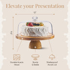 HOMESPHERE Acacia Wood Cake Stand with Lid - Cake Stand with Dome,12in Round Cake Holder, 2-in-1 Dessert Table Display Set & Charcuterie Board for Cheese, Chips & Dips, Fruit Platter, Large Acrylic Cake Dome Cover - color: Classic Dome