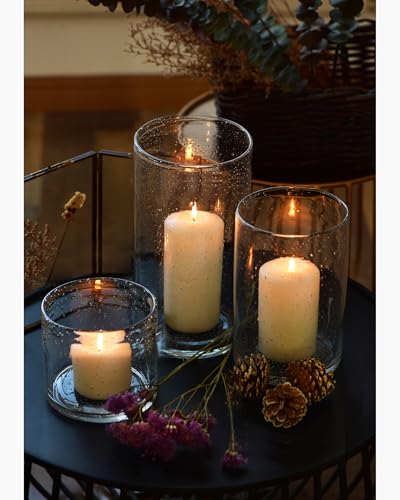 ARIAMOTION Hurricane Candle Holders for Pillar Hand Blown Glass Cylinder Vases Table Centerpiece Bulk Room Decor Clear Seeded Bubbles Living Dining Kitchen Island 10" 7" 4" Set of 3 - color: Bubbles Clear, size: H10", H7", H4" Set of 3