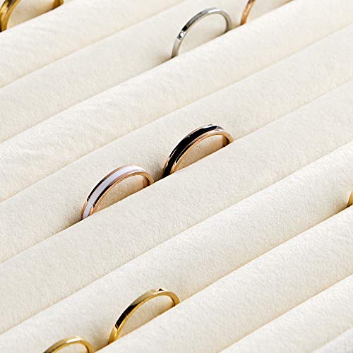 Frebeauty Rings/Earrings Organizer Tray with Clear Lid 10 Slots Velvet Drawer Insert Jewelry Storage box with Glass lid Jewelry Display Case Showcase Gift for Girls Women (Beige, 10 Slots) - color: Beige, size: 10 Slots