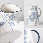 Ceramic Pitcher Vase, Blue and White Jug for Home Decor, Chinoiserie Vase Decor, Decorative Pitcher with Handle