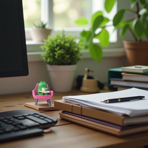 Miniature Frog Anime Figurines - Resin Desk Figurines, Cool Office Gadgets for Desk, Fun Desk trinkets Gift for Frog Lover（Pink Sofa） - size: 02-frog-sofa-pink