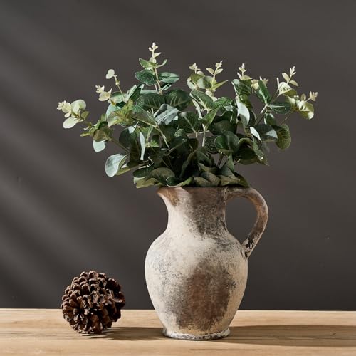 SIDUCAL Ceramic Rustic Farmhouse Vase with Handle, Terracotta Vase, Minimalist Decorative Vases for Home Decor, Table, Living Room, Shelf, Christmas Decoration(Gray) - color: Gray