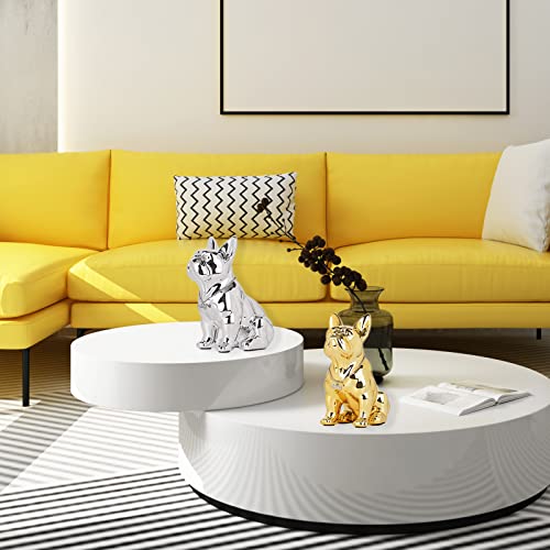 suruim Luxury French Bulldog Statue Collection - Gold/Silver/Black Chrome Dog Sculpture, Decorative Dog Statue for Home Decor & Gift (Electroplated Gold, 9in) - color: Electroplated Gold, size: 9in