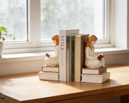 Reading Thinker Figurine Bookend - Handcrafted Book Lover Gifts, Aesthetic Figurine Decor for Bookshelf Desk Office Living Room, Perfect for Women Readers, Graduates, Students, Teachers