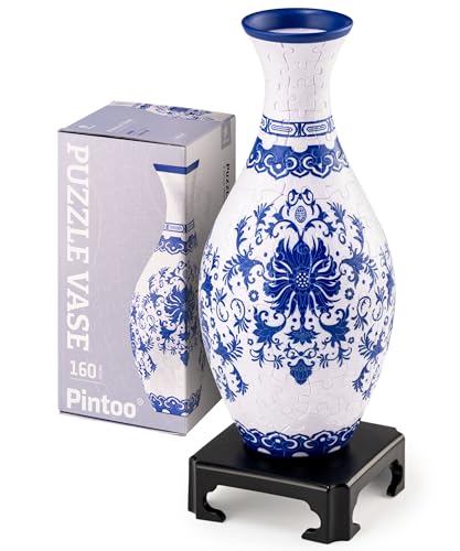 Pintoo 3D Puzzle Vase Unique Flower Vase Made by 160 Curved Plastic Puzzle Pieces House Warming Gift for Flower Arrangements and Home Decoration, for Mom [S1032] (Classic, Indigo Age) - color: Indigo Age, size: classic