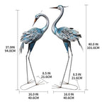 37-40Inch Outdoor Crane Garden Statues, Blue Heron Garden Statues, Large Metal Cranes for Yard, Lawn, Patio, Pond, Set of 2 - color: Blue