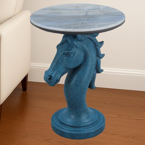 Modern End Table Living Room - Horse Statue Black Streak Faux Marble Night Stand, 23" Tall Contemporary‌ Side Table with Horse Head Base (17.74" Wide) for Reception Area & Bedroom - style: Black Streak Horse