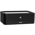 ROTHWELL 12 Slot Leather Watch Box with Valet Drawer - Luxury Watch and Jewelry Case Display Organizer, Microsuede liner, Mens Locking Storage Holder Large Glass Top (Black/Grey) - color: Black / Grey