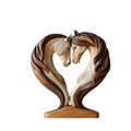 Double Horse Heart Sculpture, Faux Wood Textured Romantic Figurine, Living Room Coffee Table Shelf Ornament, Thoughtful Horse Lover Gift for Valentine’s Day Couples Home Decor Accent