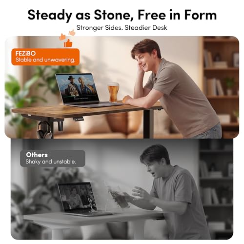 FEZIBO 48 x 24 Inchs Electric Standing Desk, Height Adjustable, Sit Stand Up, Computer Office Desk with Splice Board, Black Frame/Rustic Brown Top - color: Rustic Brown, size: 48x24