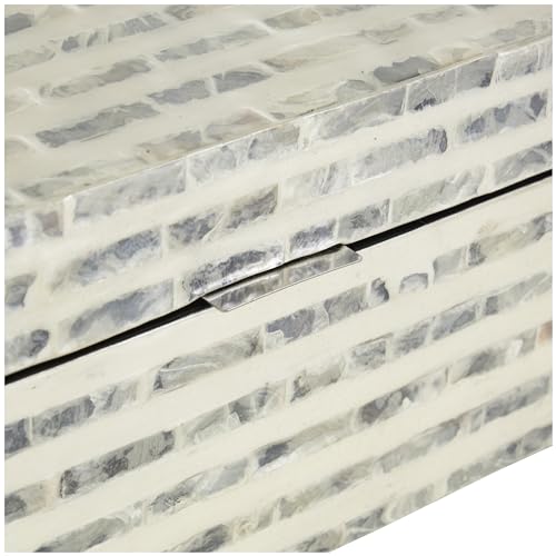 Deco 79 Mother of Pearl Shell Geometric Handmade Decorative Box Linear Mosaic Storage Decorative Keepsake Box with Cream Underlay, Set of 2 Storage Box 12", 8"W, Cream - color: Cream, size: 11.95", 8"W