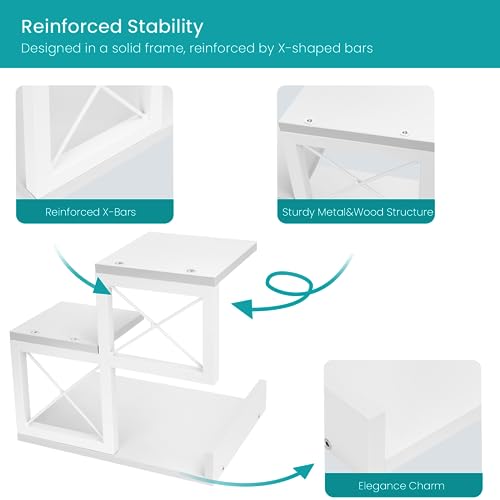 ELITEROO Desk Shelf, Wood Small Bookshelf Desktop Shelves and Organizer, Freestanding 3 Tier Storage Display Stand Home Office Decor for Books Plants Toys, White - color: White