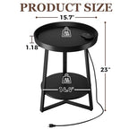 Gadroad Round End Table with Charging Station, USB Ports and Anti-Drop Fence, Wood Tabletop & Black Metal Frame, 2-Tier Side Table for Living Room, Bedroom, Black 15.7 * 15.7 * 23.0 inches - color: Black, style: with Charging Station