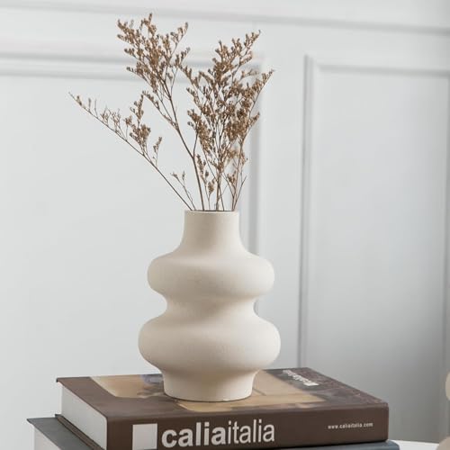 Ceramic Vase Set of 2 - Off White Boho Round Vases, Modern Pampas Vases, Dried Flower Vase Home Decor for Centerpieces Wedding Dinner Table Party Living Room Office Bedroom - color: Creamy Off-white/Light Beige