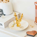 Gold Deer Ring Holder Dish, Ceramic Jewelry Tray Trinket Dish for Necklace Keychain Organizer, Cute Funny Birthday Wedding Mothers Day Gift for Women Friends Girls - style: Gold Deer