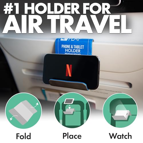 Flight Flap Airplane Phone Holder, Flexible Cell Phone Holder, Folding Cellphone Stand for Desk, Bed, Office, Treadmill - Airplane Gadgets for Long Travel Accessories - Plane Essentials (Blue) - color: Blue, size: Large
