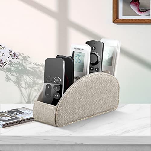 Remote Control Holder, Leather 5 Rooms Desk Organizer and Decorations for Living Room, Bedside Storage Remotes Caddy for TV Controllers/ Makeup Brush Pen/ Office Stationery/ Art Supplies/ Eyeglasses - color: Beige, size: Small