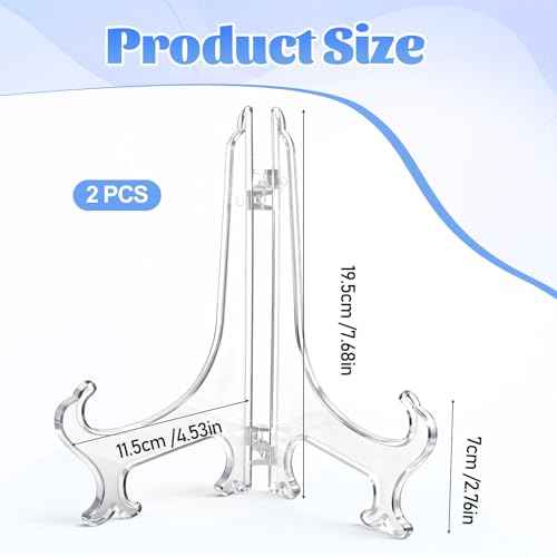 2 pcs 8" Clear Acrylic Display Stand/Plate Stands, Folding Display Plate Holder, Clear Acrylic Easel Stands for Home Office Tables Decoration