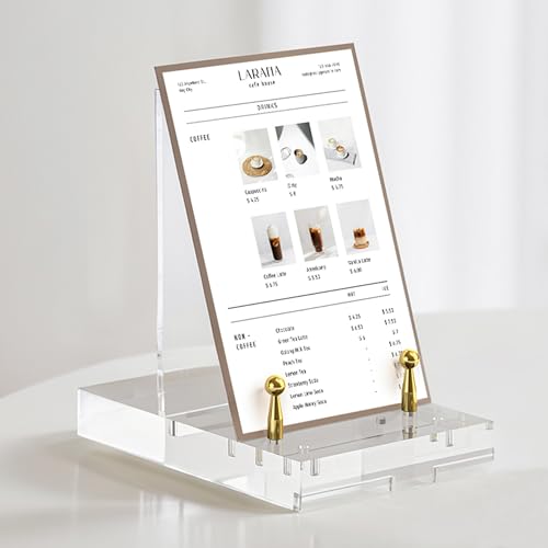 Acrylic Easel Display Stand, Clear Table Easel Picture Frame Holder with Adjustable Tilt, Perfect for Phones, Art, Weddings, Office & Home Décor, Gold-1P