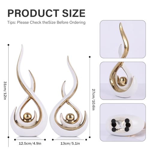 Ceramic Abstract 2 Piece Statue Set, White and Gold Home Decor Accents for Home Decor Statue Mantel Shelf Decor Unique Shelf Decor on Mantel, TV Cabinet Divider Table Top and Dining Table Centerpiece. - color: Wg