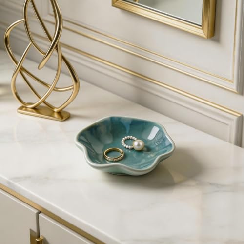 Ceramic Trinket Dish for Jewelry, Lotus Leaf Shape Small Ring Dish Tray, Jewelry Dish Organizer for Necklace Earrings, Home Decor Gift for Mom Best Friend Sister (green) - color: green