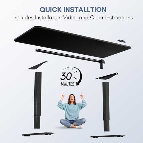 Furmax Electric Height Adjustable Standing Desk Large 63 x 24 Inches Sit Stand up Desk Home Office Computer Desk Memory Preset with T-Shaped Metal Bracket, Black - color: Black, size: 63 Inch