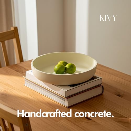 KIVY Concrete Fruit Bowl for Kitchen Counter - Large Decorative Bowl for Home Decor - Modern Fruit Basket for Entryway Table - Concrete Bowl - Decorative Bowls for Home Decor - White Fruit Bowl Decor - color: Cream, style: Flat