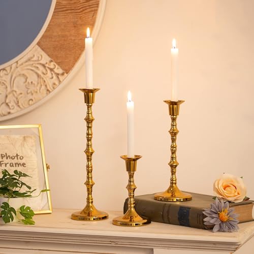 Brass Candlestick Holders Vintage: Tall Gold Taper Candle Holder Set of 30 Antique Candle Stick Holders for Christmas Wedding Centerpieve Living Room Mantle Home Decor Bridal Shower - size: 10 Sets(30 Pcs)