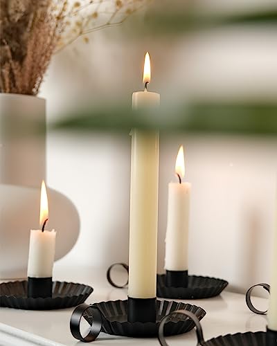 DN DECONATION Candlestick Candle Holders, Black Metal Candle Stick Holders for Taper Candlesticks, Farmhouse Candle Holders, Small Iron Candle Holder with Handle, Set of 3