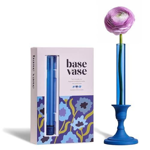 Base Vase (3-Pack) - The Bud Vase that Fits in Taper Candle Holders | Create Floral Arrangements for Tablescapes, Centerpieces, Weddings and Home Decor (Blue) - color: Blue