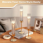 Gold Hurricane Candle Holders: Fluted Candlestick Holders for Wedding Tall Brass Taper Candle Holder Modern Candle Sticks Holder Decor for Table Centerpiece Party Birthday Christmas Set of 6 - size: Set of 6