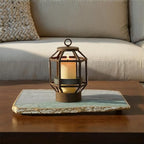 Creative Co-Op Rectangle Agate Slab Tray with Gold Electroplated Edge, Blue - color: Blue/Green