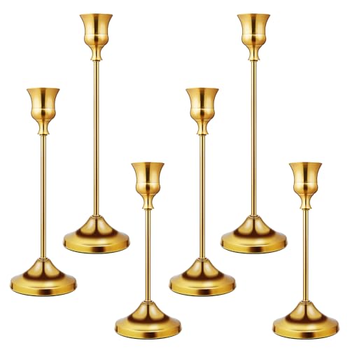Candlestick Holders 6 PCS Metal Taper Candle Holders, KSWING Gold Candle Stick Holders Set, Perfect for Table Centerpiece Mantel Party Wedding Christmas Home Decor, Set of 6 - color: Gold, size: tall - 6pc