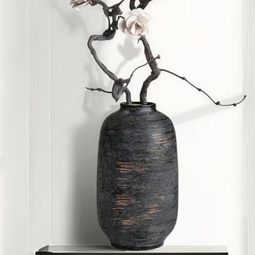Large Ceramic Vase, Farmhouse Flower Vase for Home Decor - Rustic Vintage Table Vase for Living Room, Kitchen, Bedroom, Office, Bookshelf, Coffee or Dining Table Decor（10.8“ Black Bronze） - color: Black Bronze-10.8"tall, size: 10.8"-Cylinder