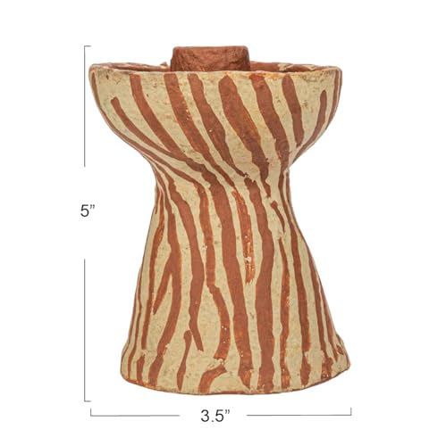 Creative Co-Op Round Decorative Hand-Painted Paper Mache Taper Holder, Brown and Beige