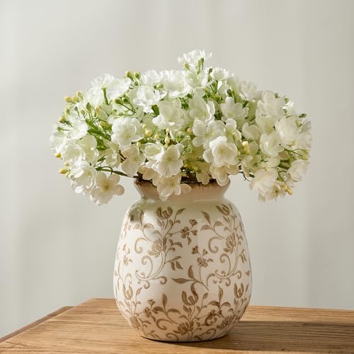 SIDUCAL Ceramic Vintage Pastoral Vase, 7.2 Inch Chinoiserie Floral Vase, Retro Ice Cracked Rustic Farmhouse Vases for Home Decor, Living Room, Bookshelf, Office, Tuscan Decor, Brown Floral - color: 18077-brown Floral