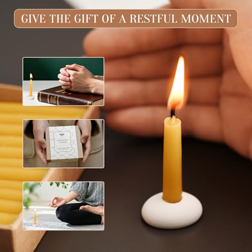 DEYBBY 20 Minute Beeswax Meditation Candles - 24pcs Mini Beeswax Taper Candle Gift Set with 2 Small Candle Holders
