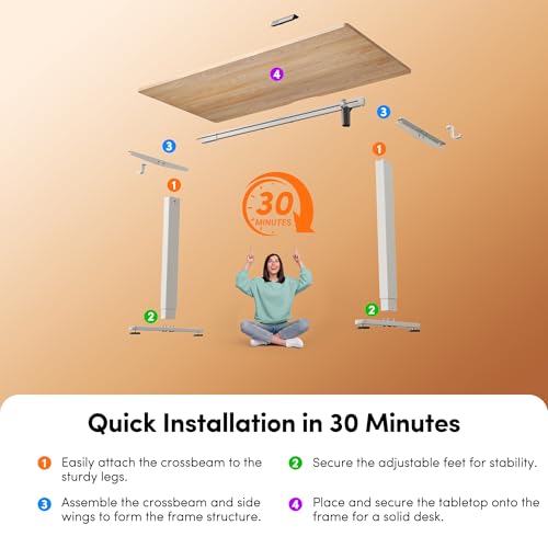 FEZIBO Standing Desk, 63×28 Inches Electric Height Adjustable, Sit Stand Up Table, Computer Office Desk with Splice Board, While Frame/Maple TOP - color: Maple, size: 63 x 28
