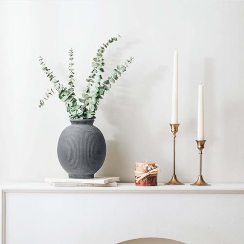 Ceramic Decorative Flower Vase - Rustic Farmhouse Boho Ceramic Vase for Home Decor, Table Centerpiece, Living Room, Bathroom, Book Shelf, Mantel Decoration, Wedding Decor (6.8" Black) - color: Modern Black-6.8"