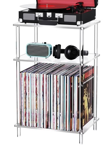 Acrylic Side Table Clear 3-Tier End Table for Living Room, Office, Hallway, Bedroom Small Bedside Table (8mm Thick Shelves) - size: 8mm thick shelves