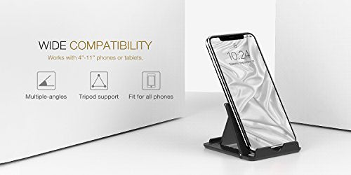 MoKo Phone/Tablet Stand, Foldable Tablet Holder Compatible with iPhone 17/17 Air/17 Pro/17 Pro Max, iPhone 16/Pro/Pro Max/Plus, iPhone 15/Pro/Pro Max/Plus, iPhone 14/Pro/Pro Max/Plus, Black - color: Black, size: Small Size