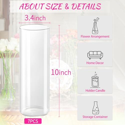 7pcs Glass Cylinder Vases for Centerpieces - 10 Inch Tall Glass Vases for Flower, Clear Flower Vase Bulk Floating Candle Vase for Table Centerpiece Wedding Home Décor - size: 7 Pack 10 Inch