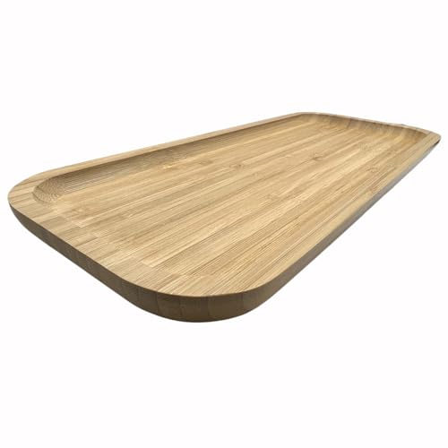 Wood Vanity Tray, Bathroom Counter Solid Bamboo Organizer, Toilet Tank Top Wooden Serving Plate for Dinner Tea Coffee (Natural Bamboo Color, 14 x 5.9 inch) - color: Natural Bamboo Color, size: 14" x 5.9" x 0.8"