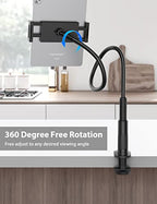 Tablet Stand Holder for Bed, Gooseneck Mount with Adjustable Flexible Arm Compatible with iPad Air Pro Mini, Samsung Tab, Nintendo Switch Kindle Other 4.7"-12.9" Device