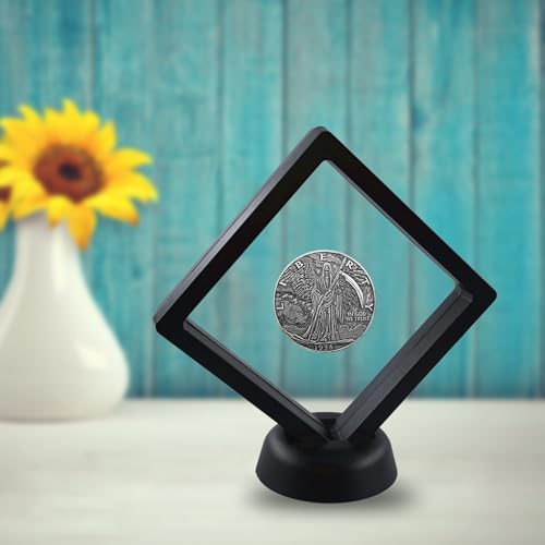 10Pcs Coin Holder Challenge Coin Display Stand, Black 3D Floating Display Case for AA Coin Medallions Jewelry Rock Gem Arrowhead Collecting and Display (3.5×3.5×0.8 inches) - size: 3.5×3.5×0.8 inches