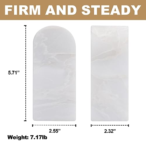 Koville African Natural Marble Bookends for Shelves, Decorative Book Ends, 7lbs Heavy-Duty Marble Book Holders, Bookshelf Apartment Decor for Normal Books/CD/Video Games(Bianco Fiora) - color: White Marble-bianco Fiora, size: 7lb
