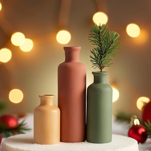 Modern Ceramic Vase Set of 3, Neutral Colors, Decorative Bottles for Home, Farmhouse Rustic Decor, Housewarming Gifts, Wedding Gifts, Bridal Shower Gifts, Birthday Gifts for Women (Green Mix) - color: Green Mix