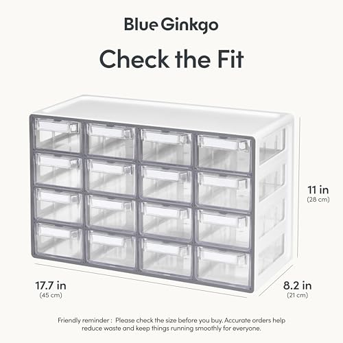 Blue Ginkgo Medium 16-Drawer Cabinet – Stackable Clear Organizer for Hardware, Beads, Plastic Bricks, Office, and Craft Storage (Made in Korea, Gray) - color: GREY, size: 16 Drawer