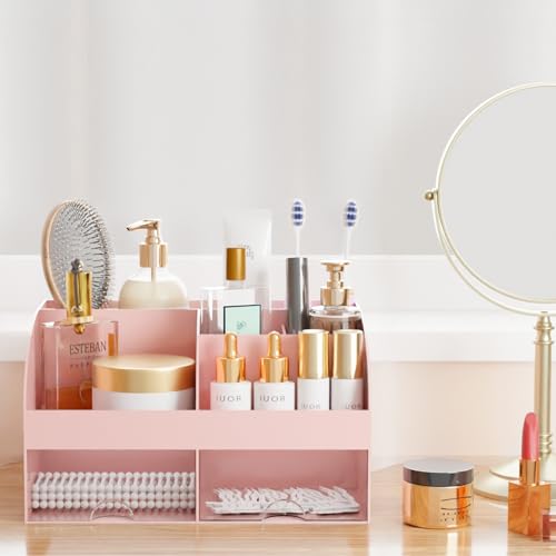 Makeup Organizer with Drawers, Cosmetic Storage for Dresser Vanity and Bathroom Countertop, Beauty Holder for Lipstick Brush, Skincare Organizer for Vanity, Cosmetic Display Case (Pink-2Pack) - color: Pink-2Pack